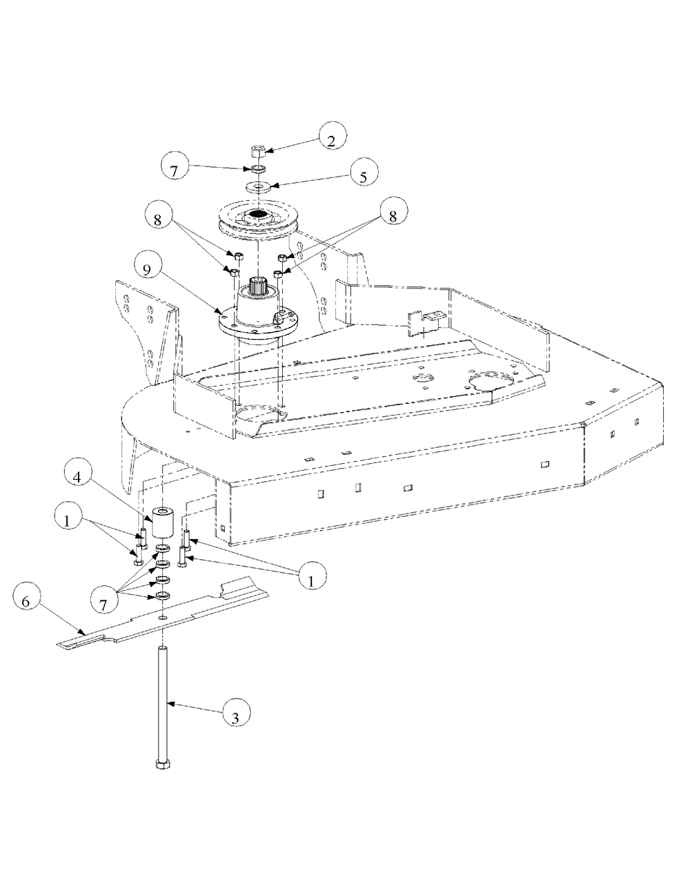 Spindle Assembly Diagram and Parts List for H1748 55AE3D4S750-WAM Cub Cadet Lawn Mower